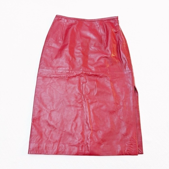 Douglas Hannant Red Leather Skirt Back Split Size 10 - Picture 1 of 7